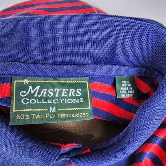 Masters Collection Augusta Polo Golf Shirt Mens Size Medium M Blue, Red Stripe - Picture 4 of 6